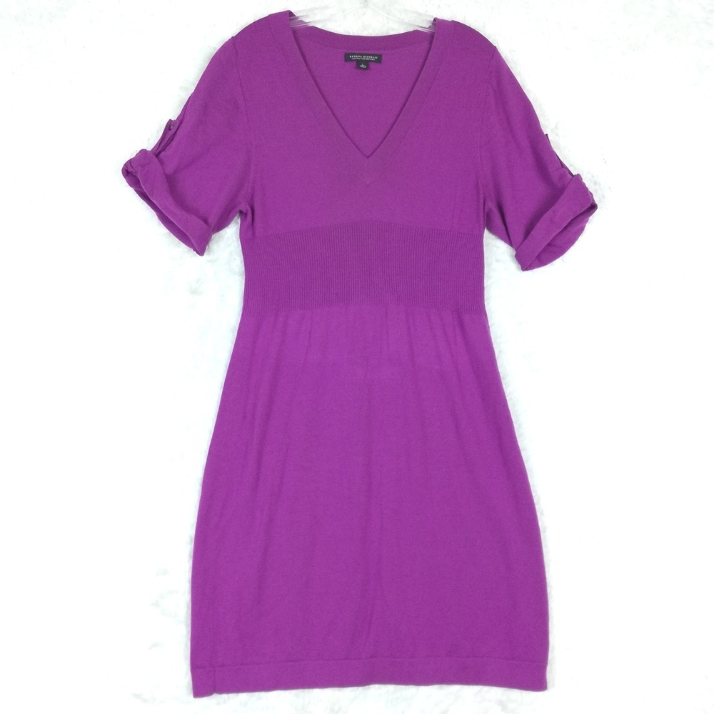 Banana‎ Republic Womens Sweater Dress Extra Fine Merino Wool Purple V Neck L